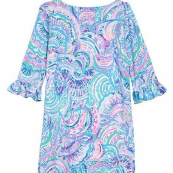 Lilly Pulitzer GIRLS MINI SOPHIE RUFFLE DRESS Pink Blue 12-14 - Picture 1 of 5